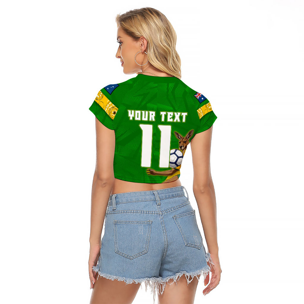 Personalized Australia Soccer Kangaroo Raglan Cropped T Shirt Aussie Football Mascot Dynamic Sports Graphic
