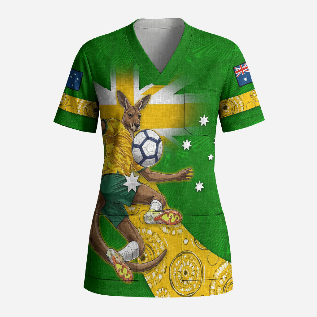 Personalized Australia Soccer Kangaroo Scrub Top Aussie Football Mascot Dynamic Sports Graphic
