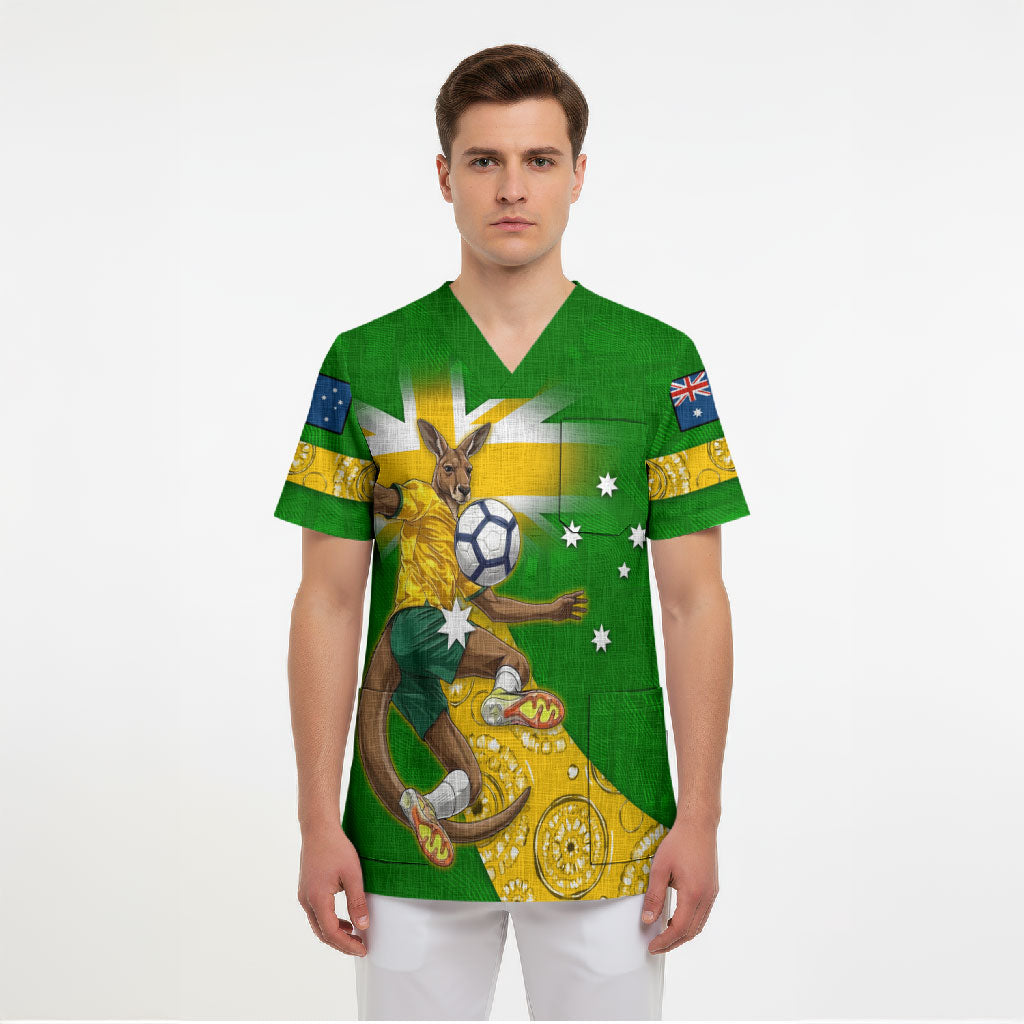 Personalized Australia Soccer Kangaroo Scrub Top Aussie Football Mascot Dynamic Sports Graphic