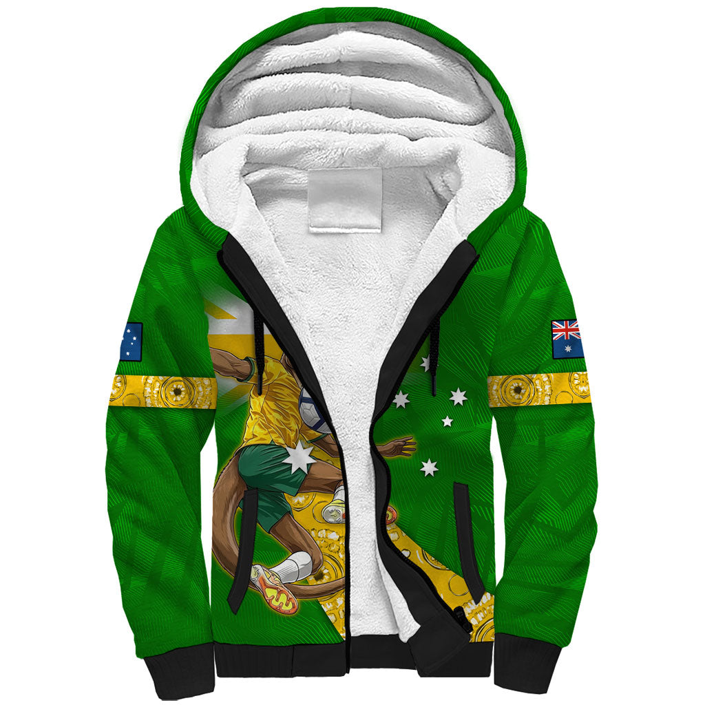 Personalized Australia Soccer Kangaroo Sherpa Hoodie Aussie Football Mascot Dynamic Sports Graphic