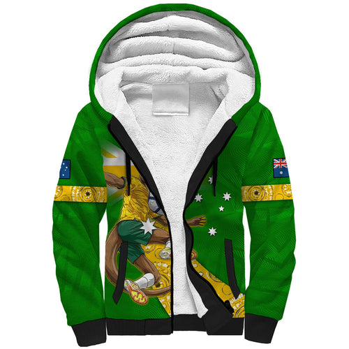 Personalized Australia Soccer Kangaroo Sherpa Hoodie Aussie Football Mascot Dynamic Sports Graphic