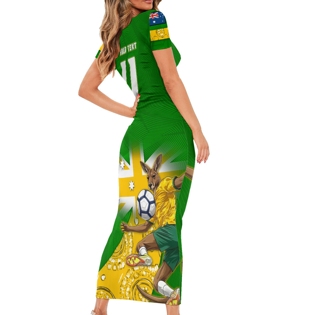 Personalized Australia Soccer Kangaroo Short Sleeve Bodycon Dress Aussie Football Mascot Dynamic Sports Graphic