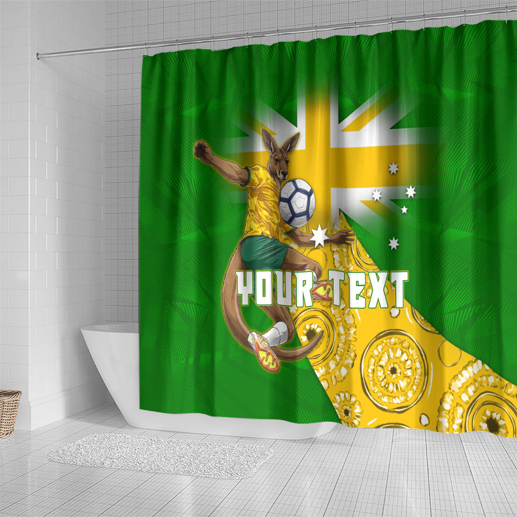 Personalized Australia Soccer Kangaroo Shower Curtain Aussie Football Mascot Dynamic Sports Graphic