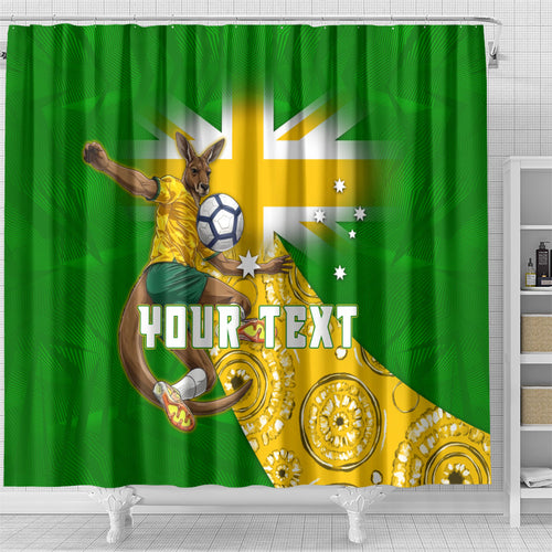 Personalized Australia Soccer Kangaroo Shower Curtain Aussie Football Mascot Dynamic Sports Graphic