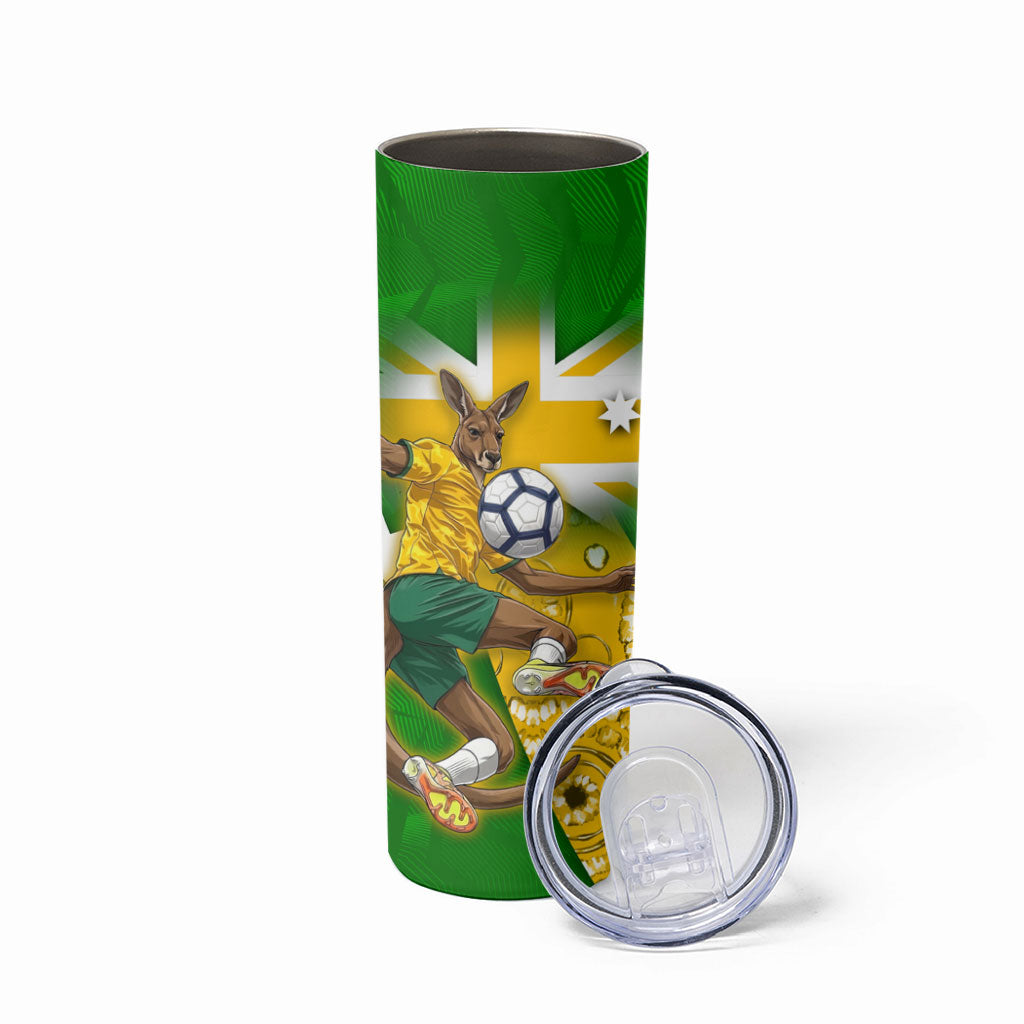 Personalized Australia Soccer Kangaroo Skinny Tumbler Aussie Football Mascot Dynamic Sports Graphic