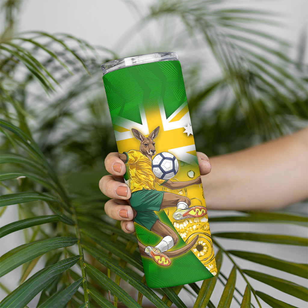 Personalized Australia Soccer Kangaroo Skinny Tumbler Aussie Football Mascot Dynamic Sports Graphic