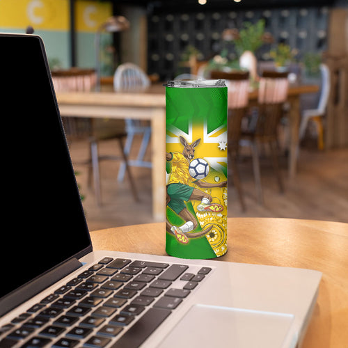 Personalized Australia Soccer Kangaroo Skinny Tumbler Aussie Football Mascot Dynamic Sports Graphic