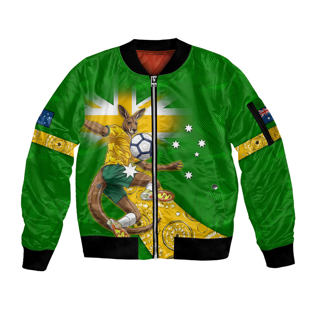 Personalized Australia Soccer Kangaroo Sleeve Zip Bomber Jacket Aussie Football Mascot Dynamic Sports Graphic