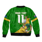Personalized Australia Soccer Kangaroo Sleeve Zip Bomber Jacket Aussie Football Mascot Dynamic Sports Graphic