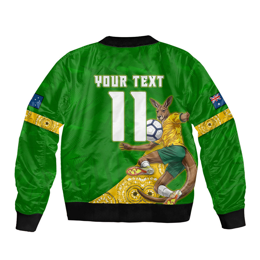 Personalized Australia Soccer Kangaroo Sleeve Zip Bomber Jacket Aussie Football Mascot Dynamic Sports Graphic