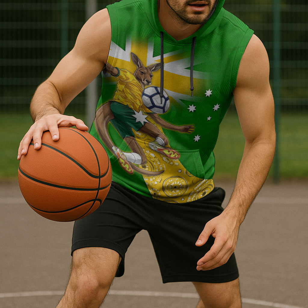 Personalized Australia Soccer Kangaroo Sleeveless Hoodie Aussie Football Mascot Dynamic Sports Graphic