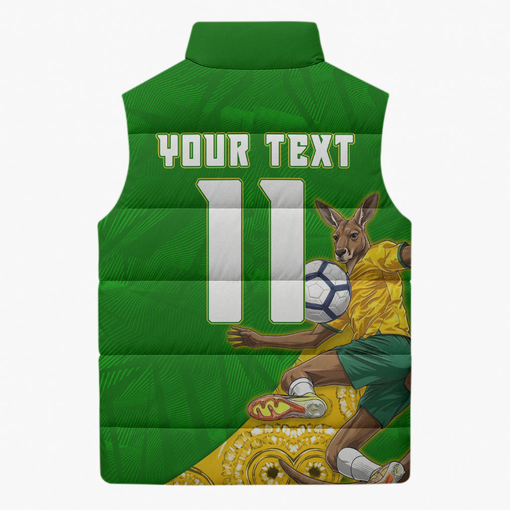 Personalized Australia Soccer Kangaroo Sleeveless Puffer Jacket Aussie Football Mascot Dynamic Sports Graphic