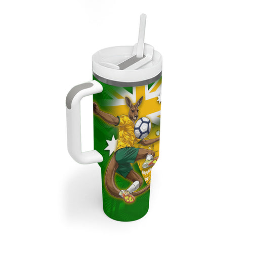Personalized Australia Soccer Kangaroo Tumbler With Handle Aussie Football Mascot Dynamic Sports Graphic