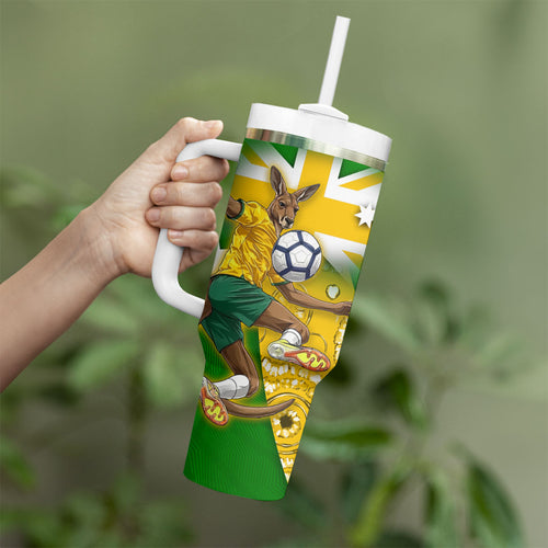 Personalized Australia Soccer Kangaroo Tumbler With Handle Aussie Football Mascot Dynamic Sports Graphic