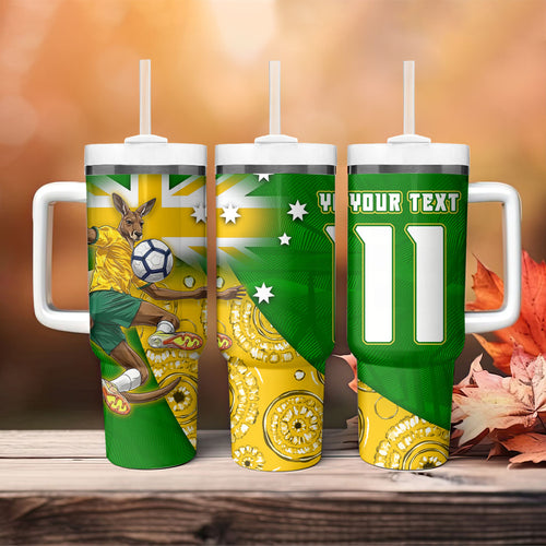 Personalized Australia Soccer Kangaroo Tumbler With Handle Aussie Football Mascot Dynamic Sports Graphic
