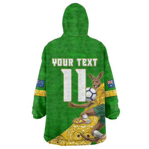Personalized Australia Soccer Kangaroo Wearable Blanket Hoodie Aussie Football Mascot Dynamic Sports Graphic