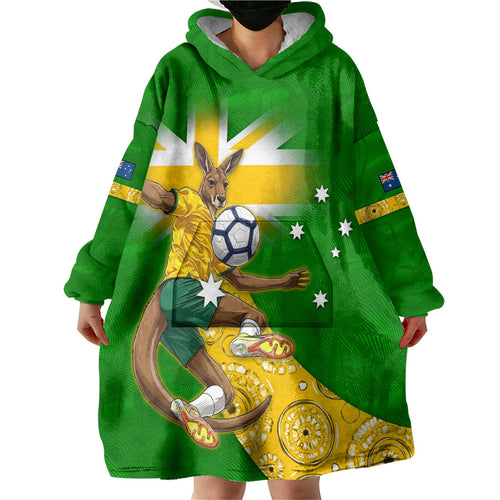 Personalized Australia Soccer Kangaroo Wearable Blanket Hoodie Aussie Football Mascot Dynamic Sports Graphic