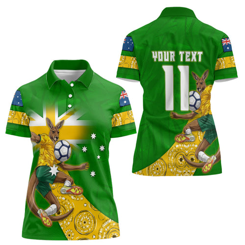 Personalized Australia Soccer Kangaroo Women Polo Shirt Aussie Football Mascot Dynamic Sports Graphic
