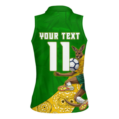 Personalized Australia Soccer Kangaroo Women Sleeveless Polo Shirt Aussie Football Mascot Dynamic Sports Graphic