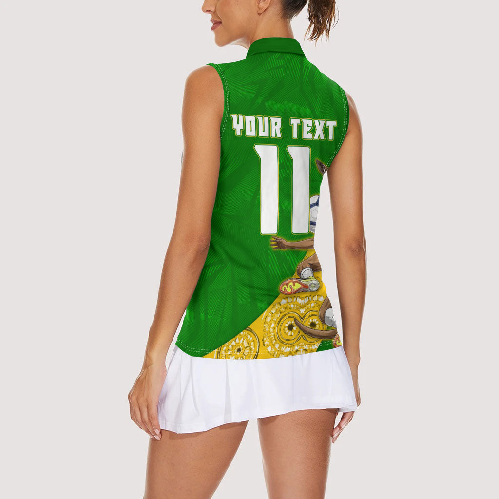 Personalized Australia Soccer Kangaroo Women Sleeveless Polo Shirt Aussie Football Mascot Dynamic Sports Graphic