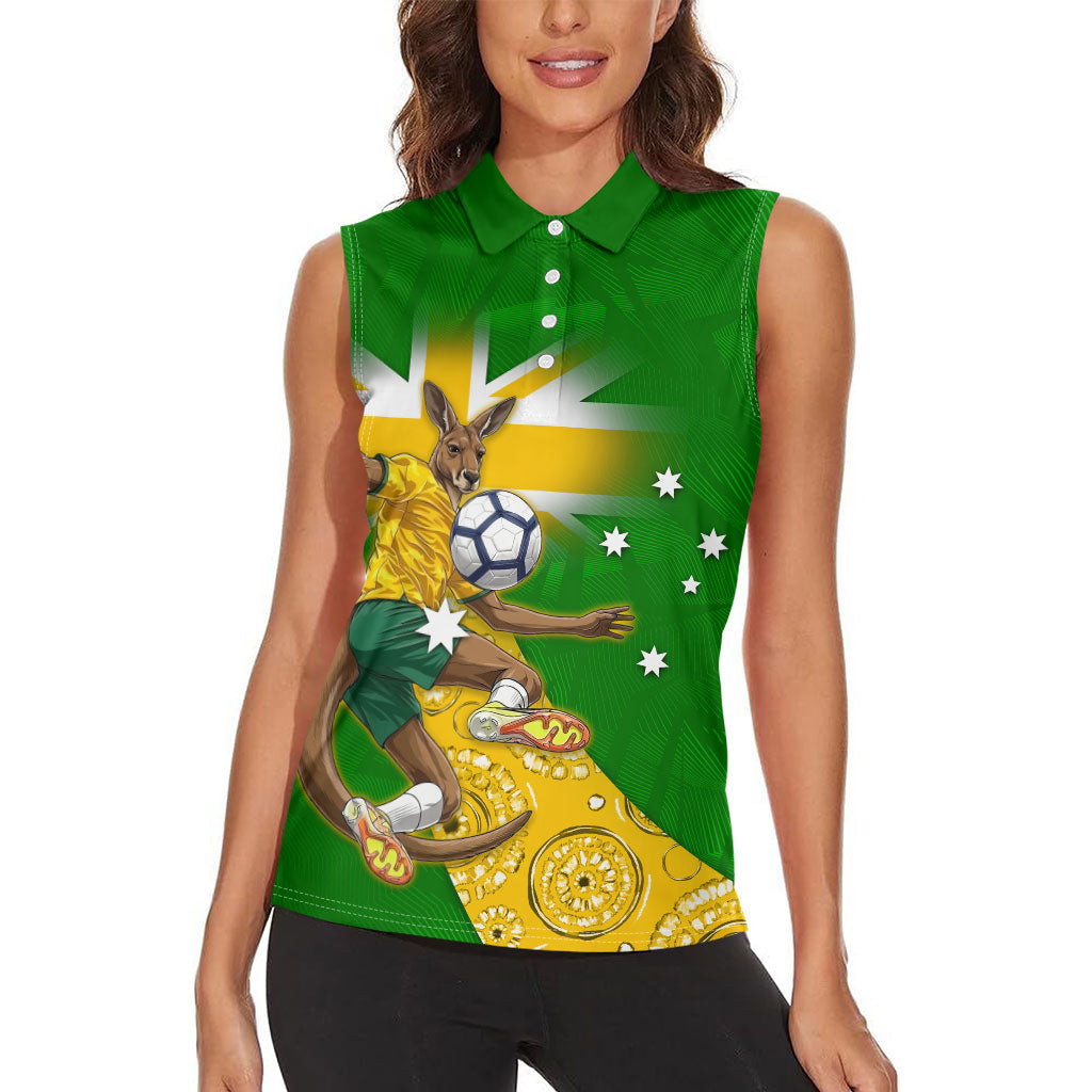 Personalized Australia Soccer Kangaroo Women Sleeveless Polo Shirt Aussie Football Mascot Dynamic Sports Graphic