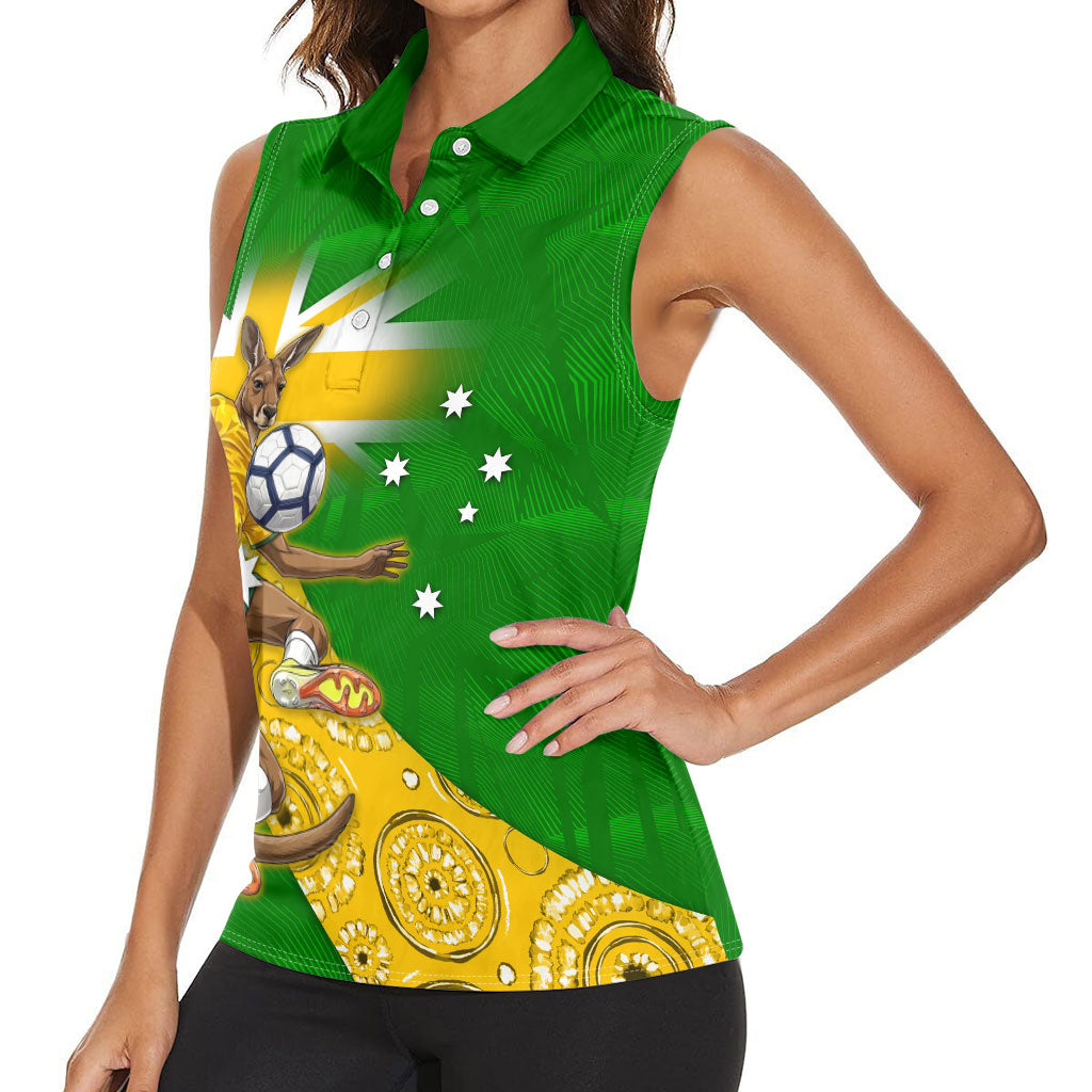Personalized Australia Soccer Kangaroo Women Sleeveless Polo Shirt Aussie Football Mascot Dynamic Sports Graphic