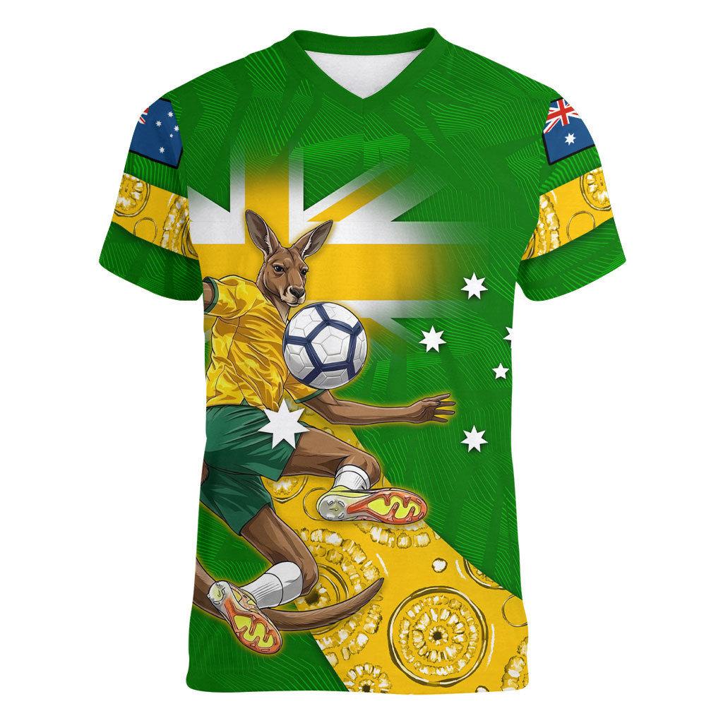 Personalized Australia Soccer Kangaroo Women V-Neck T-Shirt Aussie Football Mascot Dynamic Sports Graphic