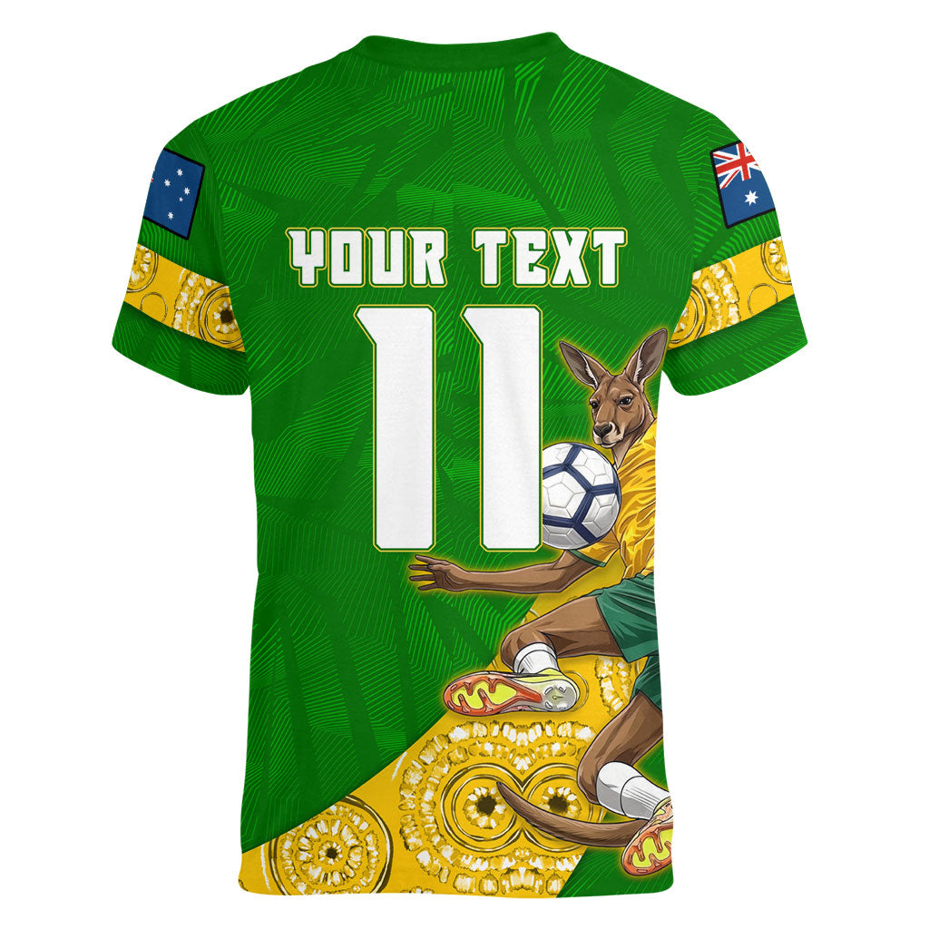 Personalized Australia Soccer Kangaroo Women V-Neck T-Shirt Aussie Football Mascot Dynamic Sports Graphic
