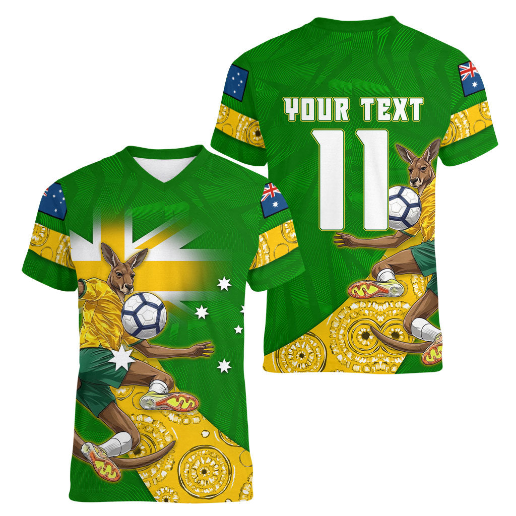 Personalized Australia Soccer Kangaroo Women V-Neck T-Shirt Aussie Football Mascot Dynamic Sports Graphic