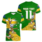 Personalized Australia Soccer Kangaroo Women V-Neck T-Shirt Aussie Football Mascot Dynamic Sports Graphic