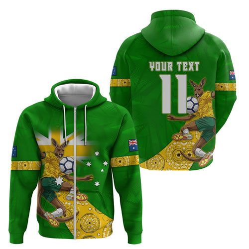 Personalized Australia Soccer Kangaroo Zip Hoodie Aussie Football Mascot Dynamic Sports Graphic