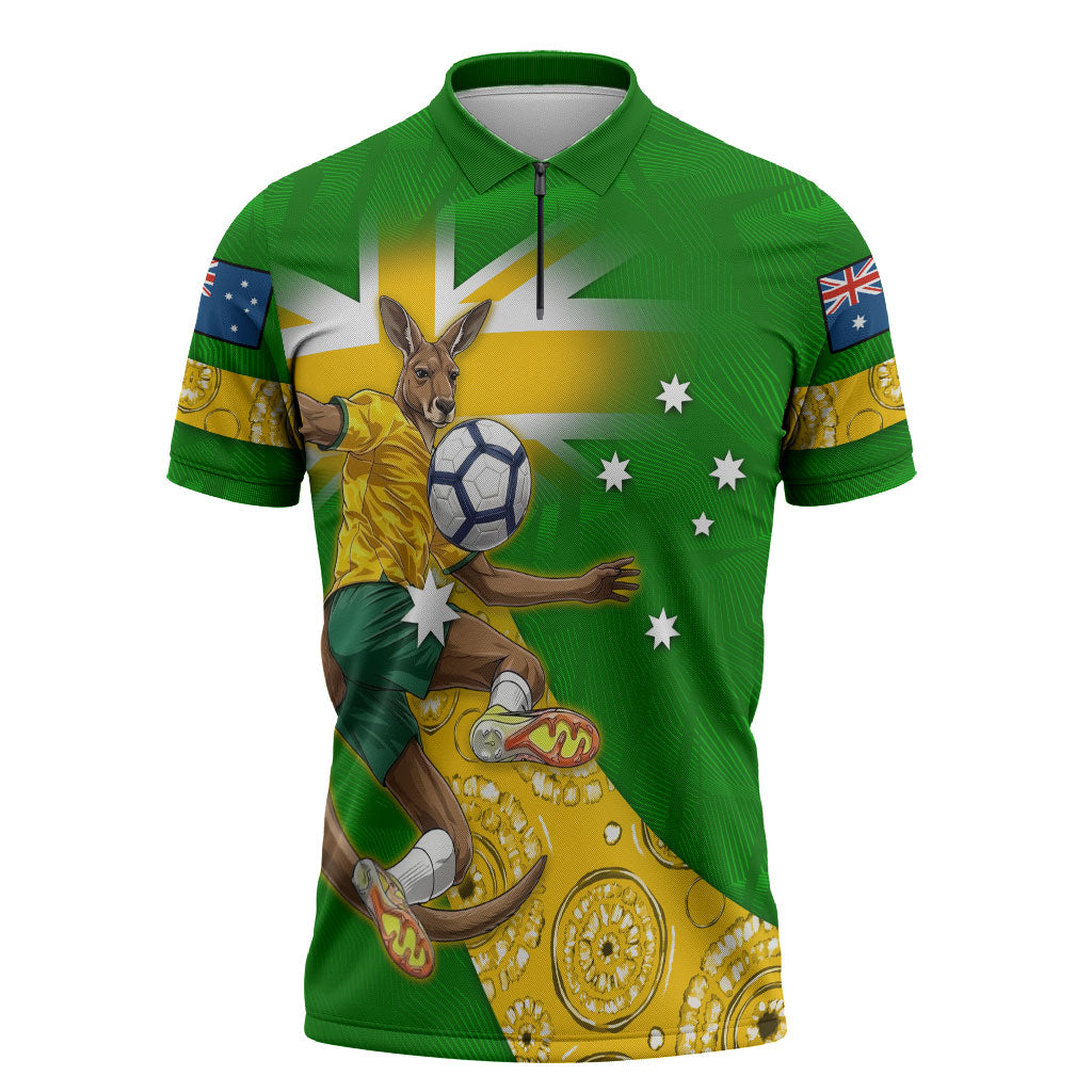 Personalized Australia Soccer Kangaroo Zipper Polo Shirt Aussie Football Mascot Dynamic Sports Graphic