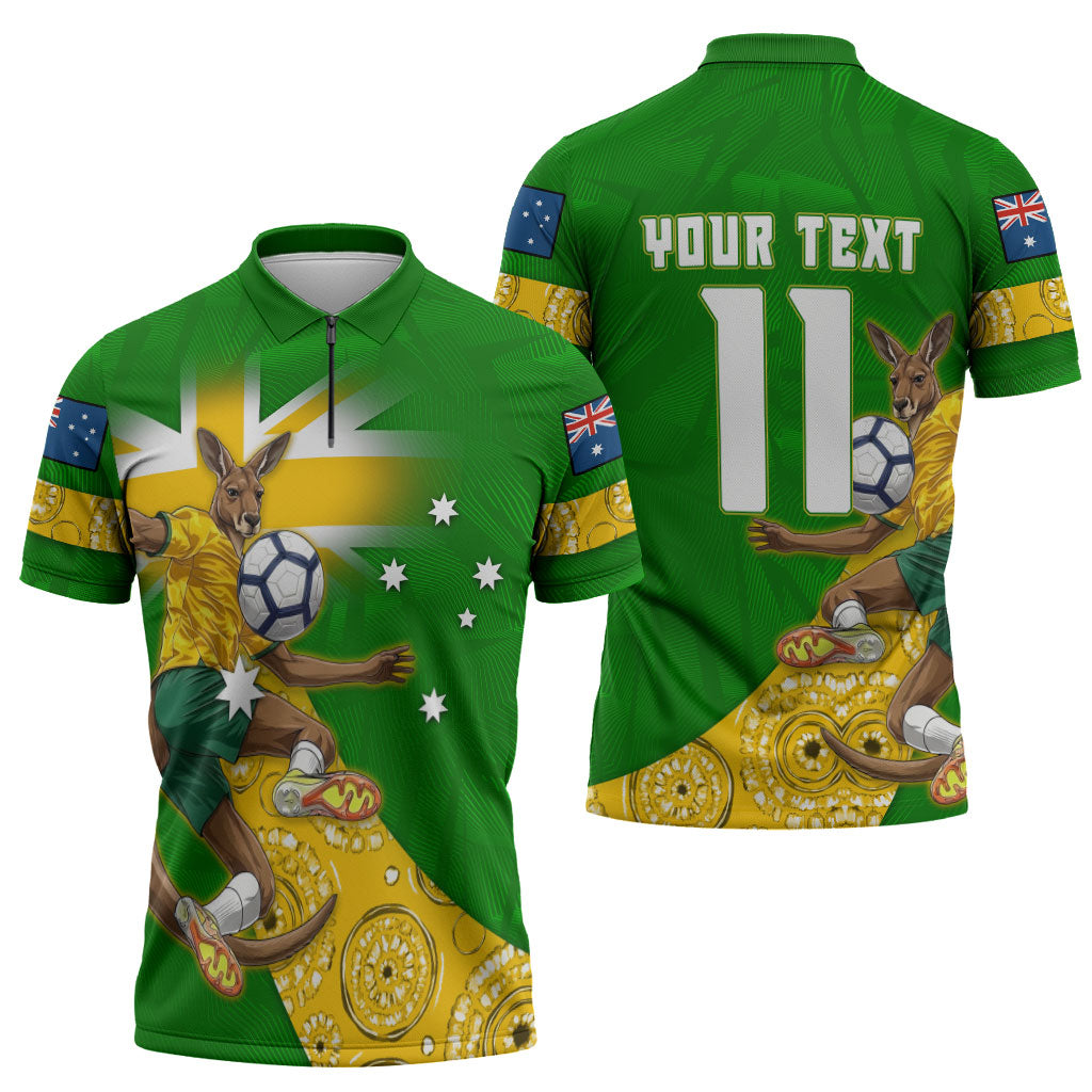 Personalized Australia Soccer Kangaroo Zipper Polo Shirt Aussie Football Mascot Dynamic Sports Graphic