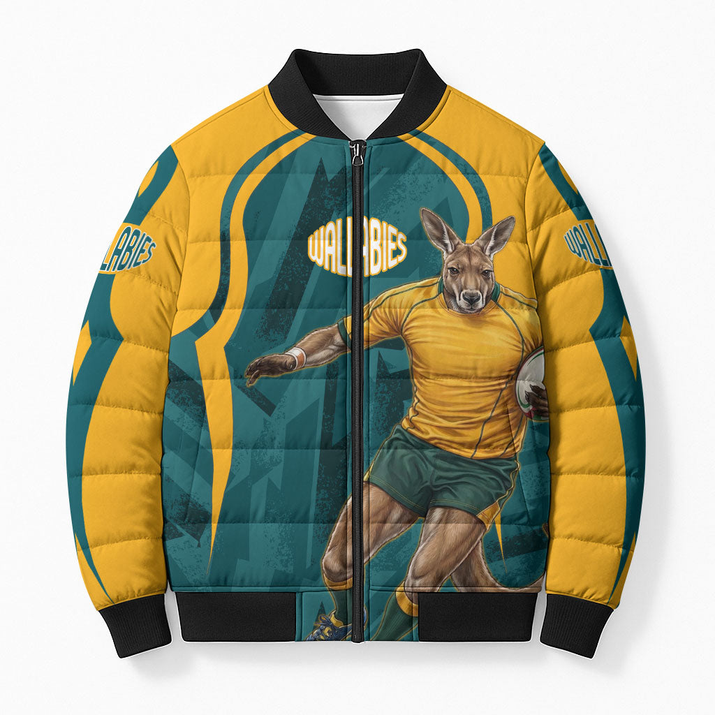 Personalized Wallabies Rugby Bomber Puffer Jacket Australian Wallaby Kangaroo Team Graphic