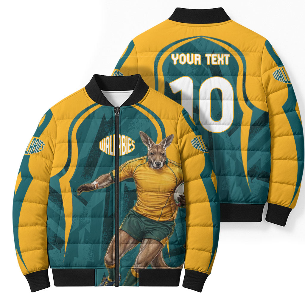 Personalized Wallabies Rugby Bomber Puffer Jacket Australian Wallaby Kangaroo Team Graphic