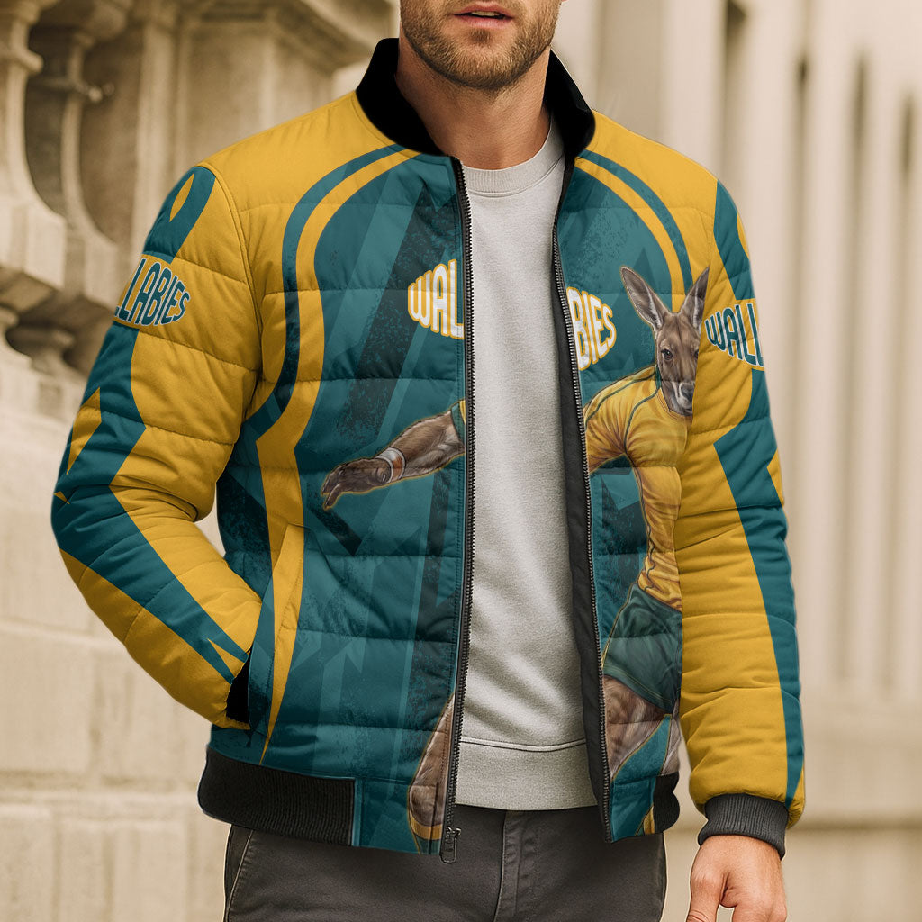 Personalized Wallabies Rugby Bomber Puffer Jacket Australian Wallaby Kangaroo Team Graphic