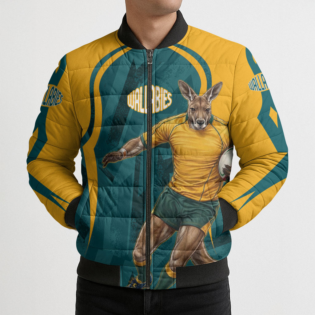 Personalized Wallabies Rugby Bomber Puffer Jacket Australian Wallaby Kangaroo Team Graphic