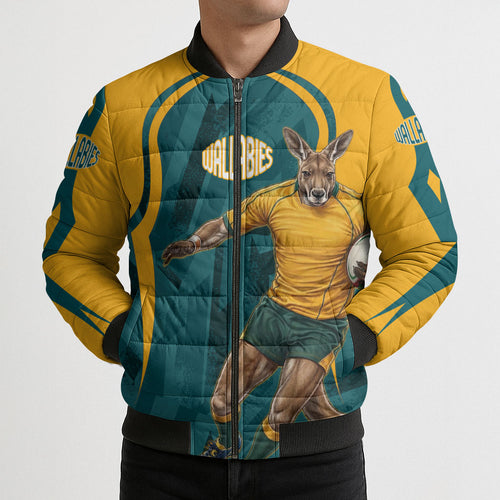 Personalized Wallabies Rugby Bomber Puffer Jacket Australian Wallaby Kangaroo Team Graphic