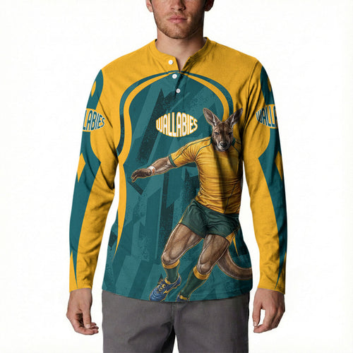 Personalized Wallabies Rugby Button Sweatshirt Australian Wallaby Kangaroo Team Graphic