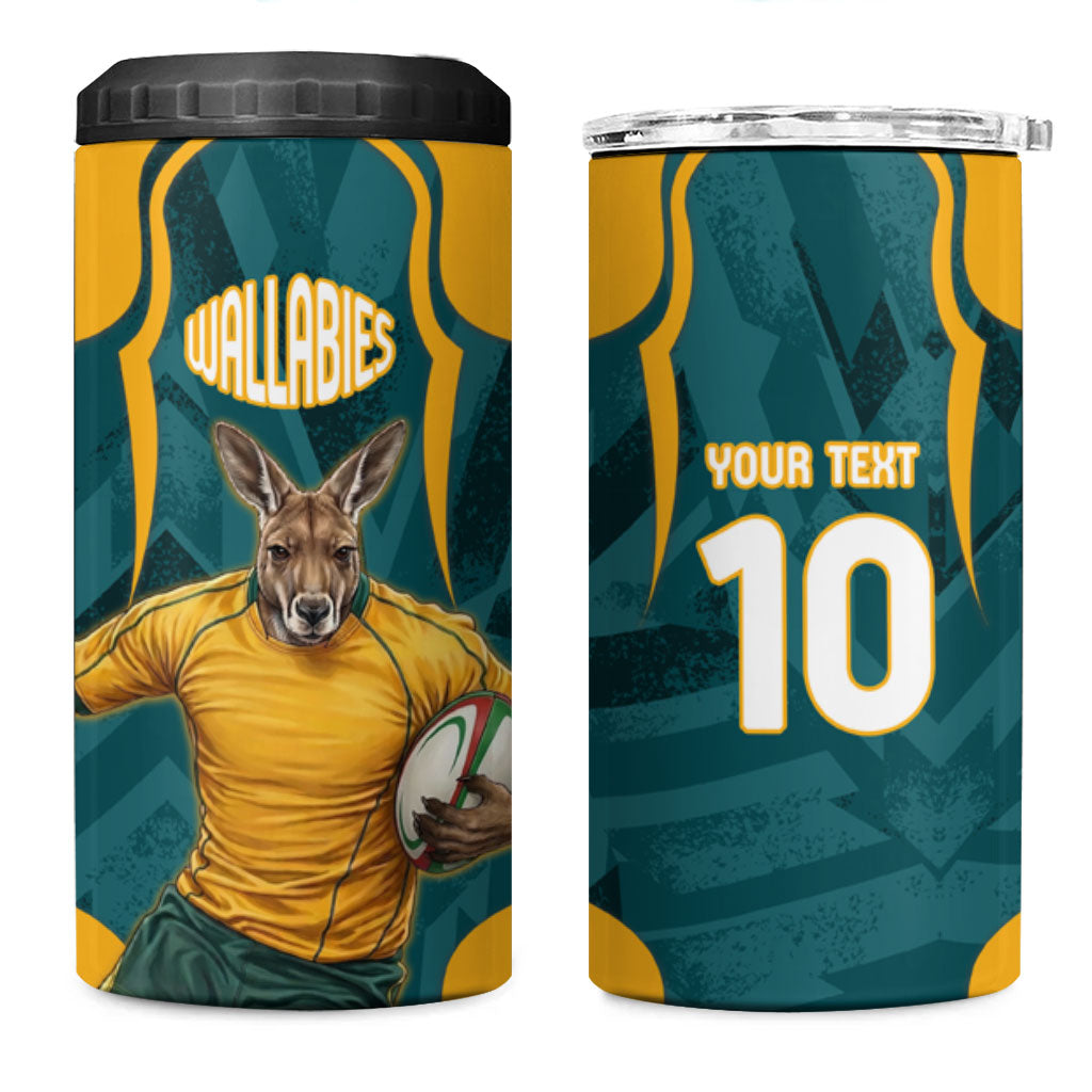 Personalized Wallabies Rugby 4 in 1 Can Cooler Tumbler Australian Wallaby Kangaroo Team Graphic