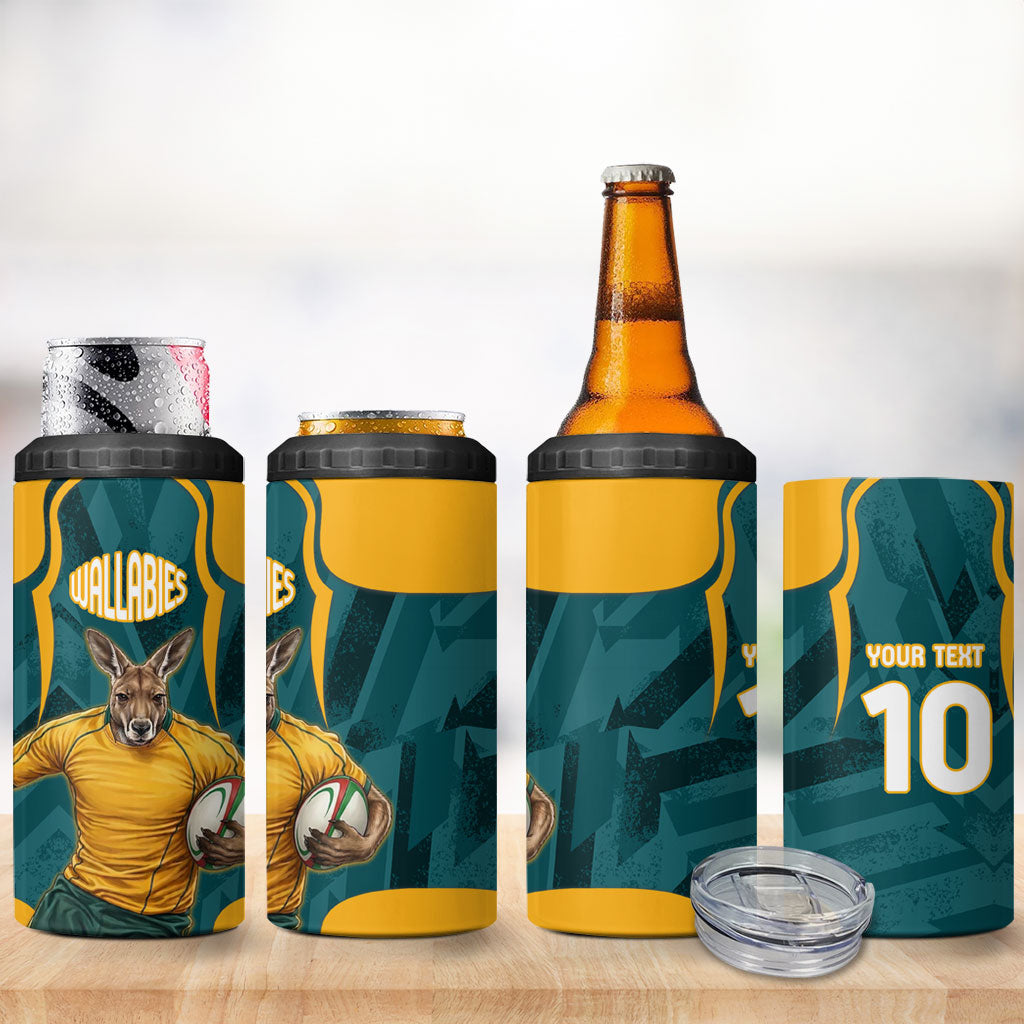 Personalized Wallabies Rugby 4 in 1 Can Cooler Tumbler Australian Wallaby Kangaroo Team Graphic