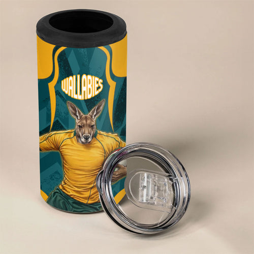 Personalized Wallabies Rugby 4 in 1 Can Cooler Tumbler Australian Wallaby Kangaroo Team Graphic