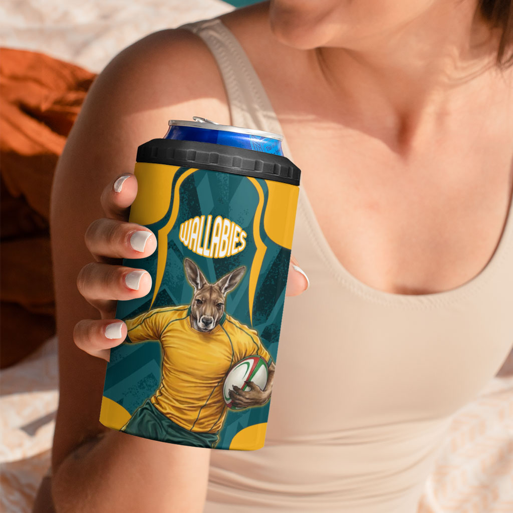 Personalized Wallabies Rugby 4 in 1 Can Cooler Tumbler Australian Wallaby Kangaroo Team Graphic
