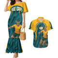Personalized Wallabies Rugby Couples Matching Mermaid Dress and Hawaiian Shirt Australian Wallaby Kangaroo Team Graphic