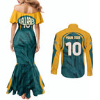 Personalized Wallabies Rugby Couples Matching Mermaid Dress and Long Sleeve Button Shirt Australian Wallaby Kangaroo Team Graphic