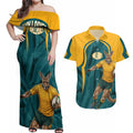 Personalized Wallabies Rugby Couples Matching Off Shoulder Maxi Dress and Hawaiian Shirt Australian Wallaby Kangaroo Team Graphic