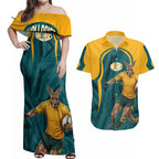 Personalized Wallabies Rugby Couples Matching Off Shoulder Maxi Dress and Hawaiian Shirt Australian Wallaby Kangaroo Team Graphic