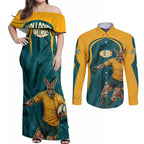 Personalized Wallabies Rugby Couples Matching Off Shoulder Maxi Dress and Long Sleeve Button Shirt Australian Wallaby Kangaroo Team Graphic