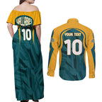 Personalized Wallabies Rugby Couples Matching Off Shoulder Maxi Dress and Long Sleeve Button Shirt Australian Wallaby Kangaroo Team Graphic