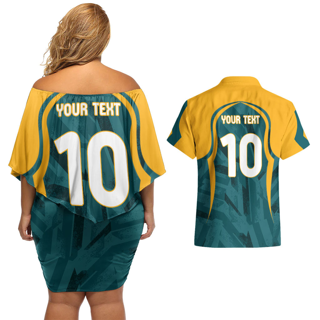 Personalized Wallabies Rugby Couples Matching Off Shoulder Short Dress and Hawaiian Shirt Australian Wallaby Kangaroo Team Graphic